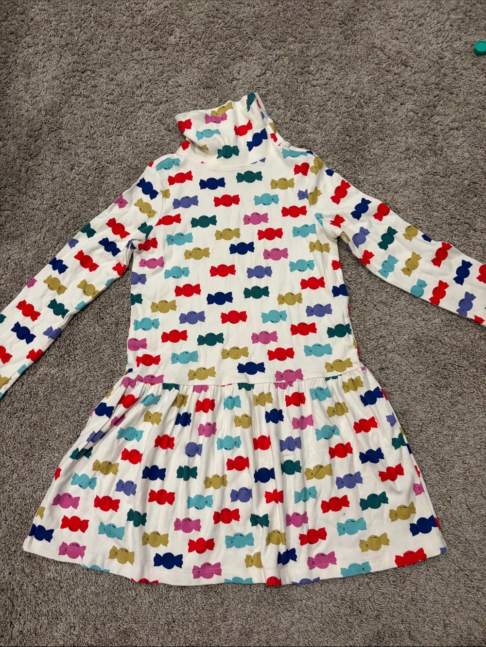 Hanna Andersson Cream Turtleneck Dress with Multicolored Bow Print